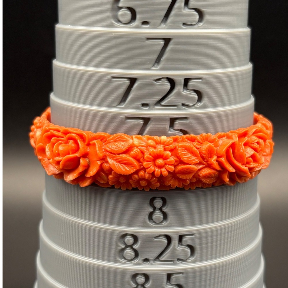 Vintage Celluloid Bangle Orange Molded Flowers Floral 7.75 " - Picture 6 of 7